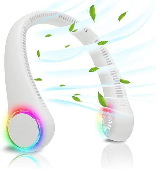 ITSHINY Ventilador de Cuello, Mini Ventilador Portatil, Ventilador Cuello Sin Aspas, Ventilador USB Recargable Bateria 4000 mAh con Ajustable 3 Velocidades Luz LED para Viajes Deporte Oficina Hogar