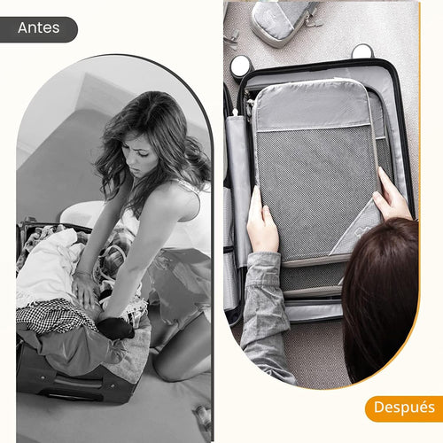 Organizador Maleta Bolsas Organizadoras Maleta, 6 Piezas Compression Packing Cubes, Gris Ultraligero Extensible Organizador Maleta Viaje para Guardar Ropa Mientras Viaja y en Casa