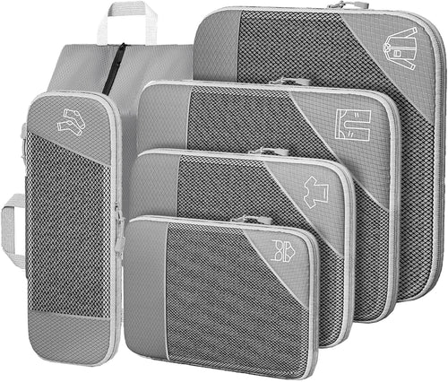 Organizador Maleta Bolsas Organizadoras Maleta, 6 Piezas Compression Packing Cubes, Gris Ultraligero Extensible Organizador Maleta Viaje para Guardar Ropa Mientras Viaja y en Casa